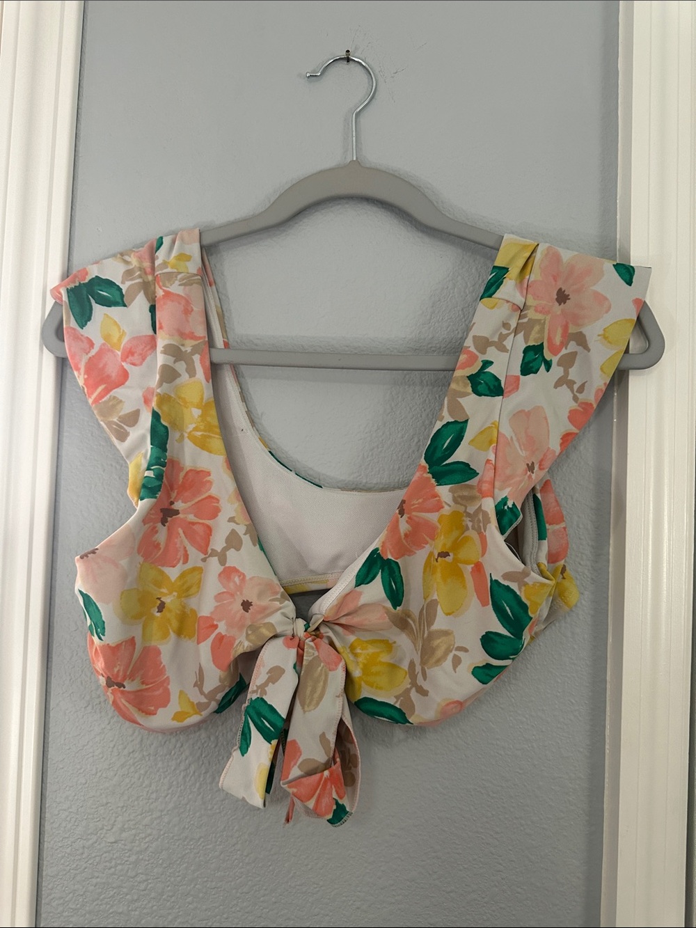 Floral Tie-Front Crop Top - Peach, Yellow & Green